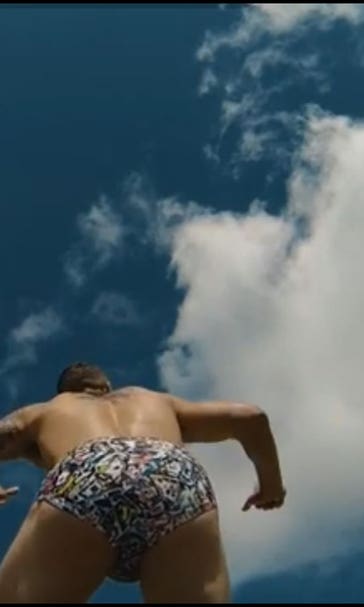 The nasty details on Biz's Speedo, skates and Ice Bucket Challenge